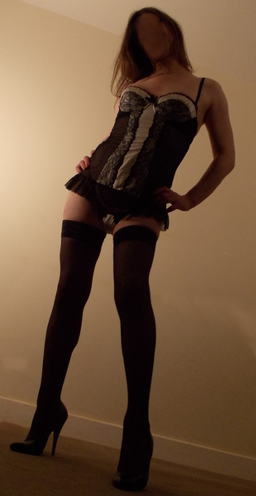 black stockings, heels and basque